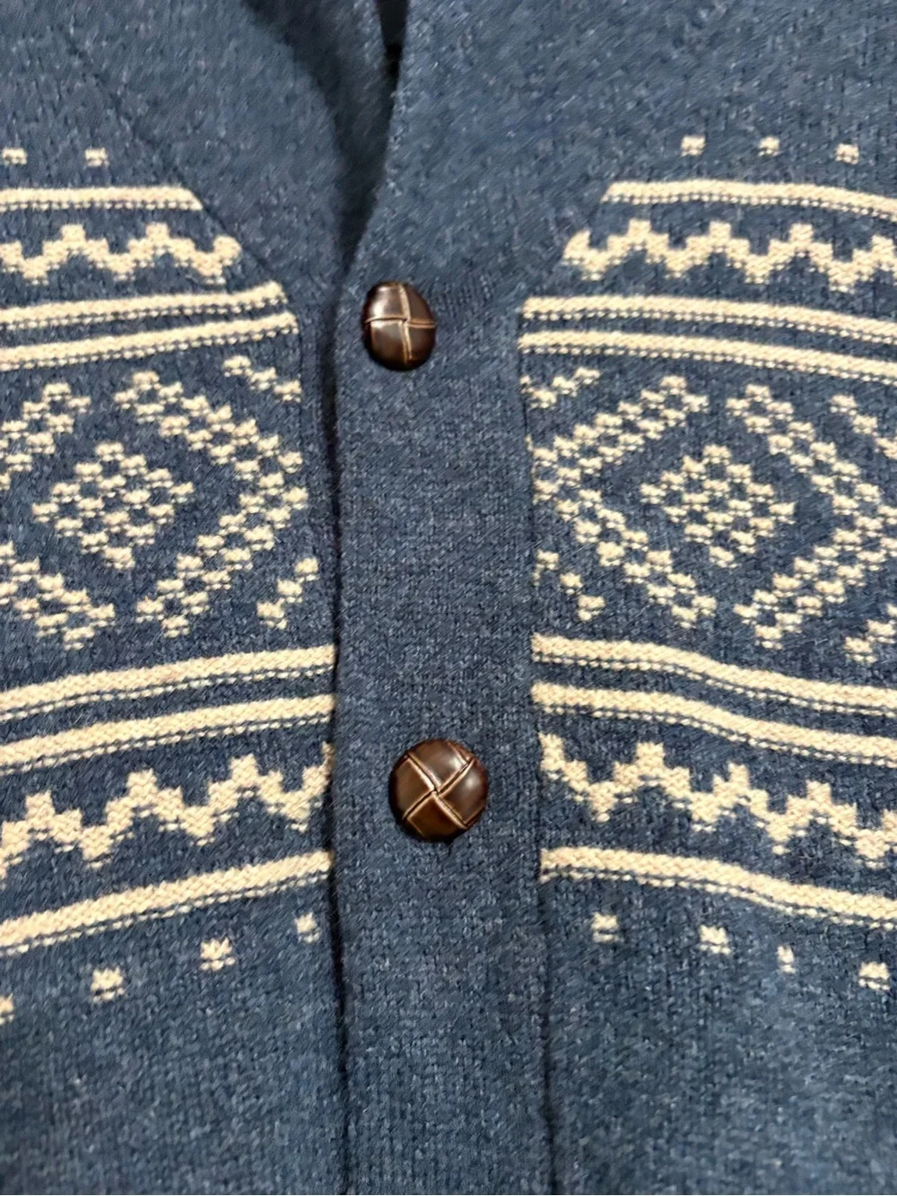J. Crew 100% Lambswool Fair Isle Shawl Collar Cardigan Sweater Blue M